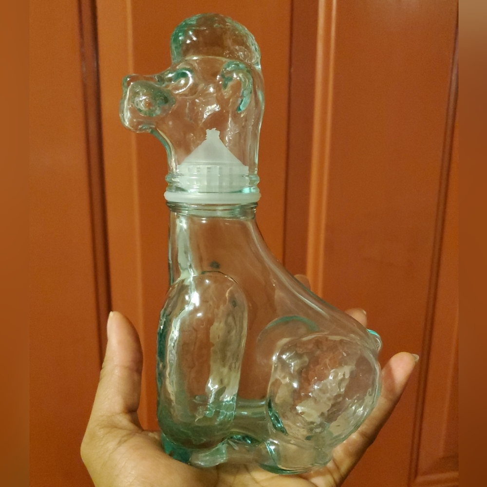 Art Glass  7" Aquamarine Poodle Dog DECANTER Stopper Genie Bottle Italy
